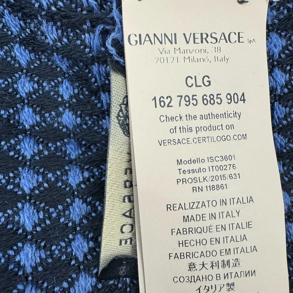 100% WOOL VERSACE  30X78 MEDUSA Black/Grey SCARF/SHAWL ITALY.